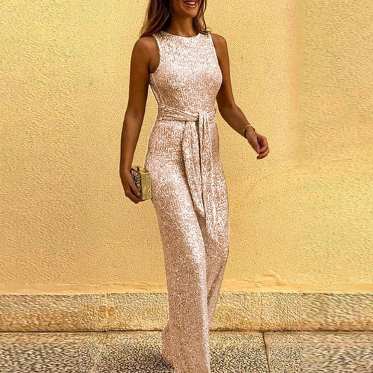 Round Neck Sleeveless Personalized Sequin Silver Point Jumpsuit Women'S Wear