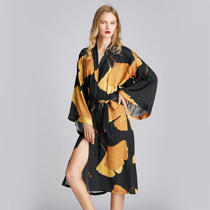 New Style Pajamas Women'S Spring And Summer Nightgown Medium Length Plus Size Bathrobe Morning Gown Household Clothes