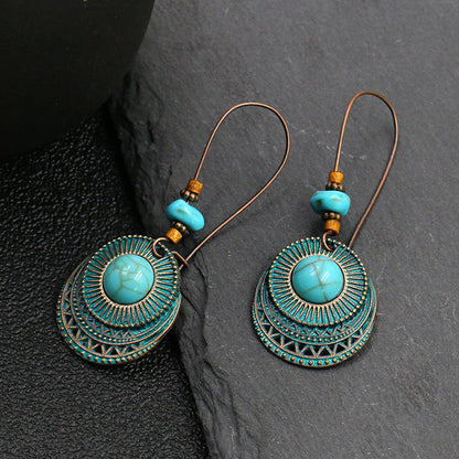 Retro Geometric Earrings with Colorful Rhinestones