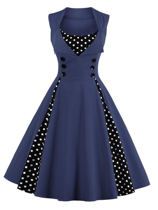 Gothic Retro Polka Dot Dress Elegant Midi Dress