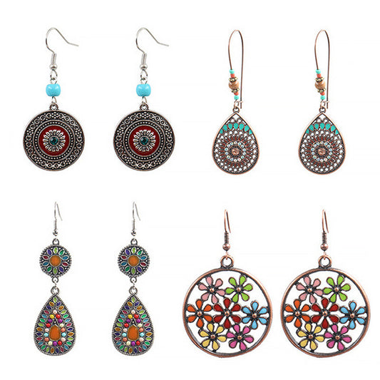 Bohemian Geometric Flower Alloy Earrings Set