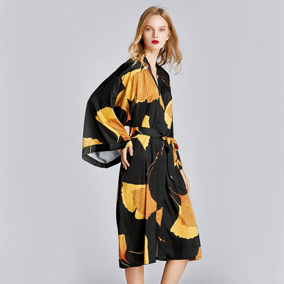 New Style Pajamas Women'S Spring And Summer Nightgown Medium Length Plus Size Bathrobe Morning Gown Household Clothes