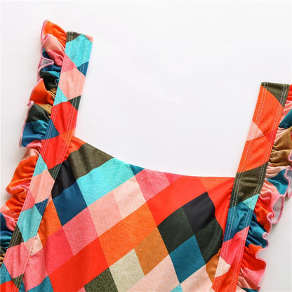 New Sexy One-Piece Plaid Striped Swimsuit