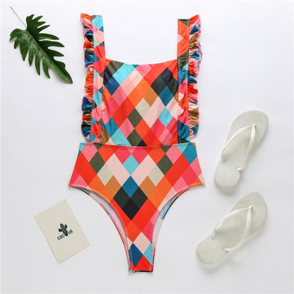 New Sexy One-Piece Plaid Striped Swimsuit