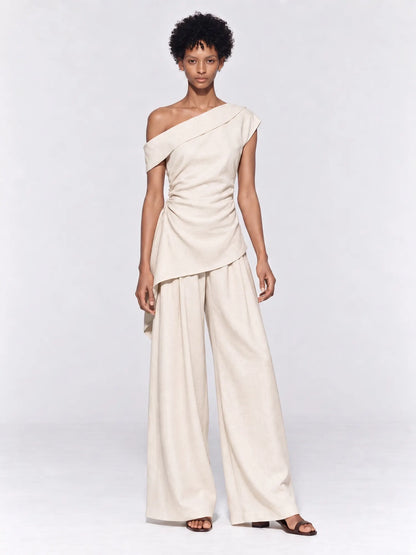 Rosalyn One Shoulder Top and Wide-Leg Trousers Set
