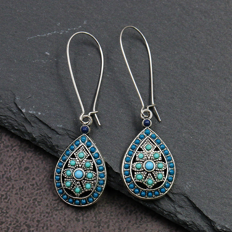 Retro Geometric Earrings with Colorful Rhinestones