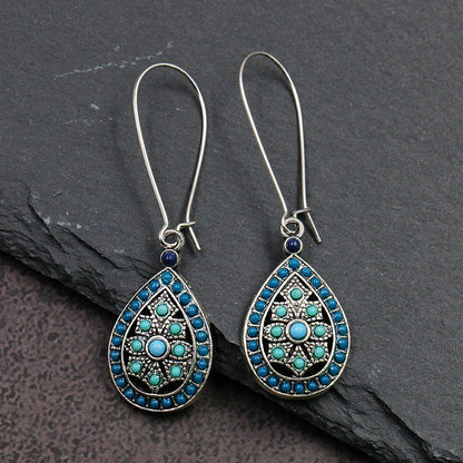 Retro Geometric Earrings with Colorful Rhinestones