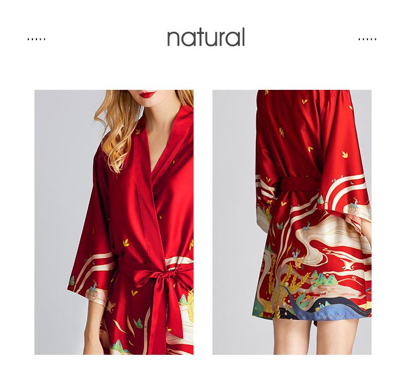 Ice Silk Pajamas Women'S Summer Silk Nightgown Bathrobe Morning Gowns Large Printed Household Clothes Women'S Summer Thin