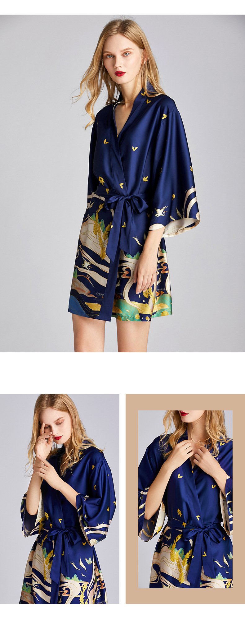 Ice Silk Pajamas Women'S Summer Silk Nightgown Bathrobe Morning Gowns Large Printed Household Clothes Women'S Summer Thin