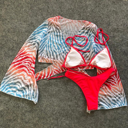 New Style Swimsuit Bikini Three-Piece Mesh Swimwear