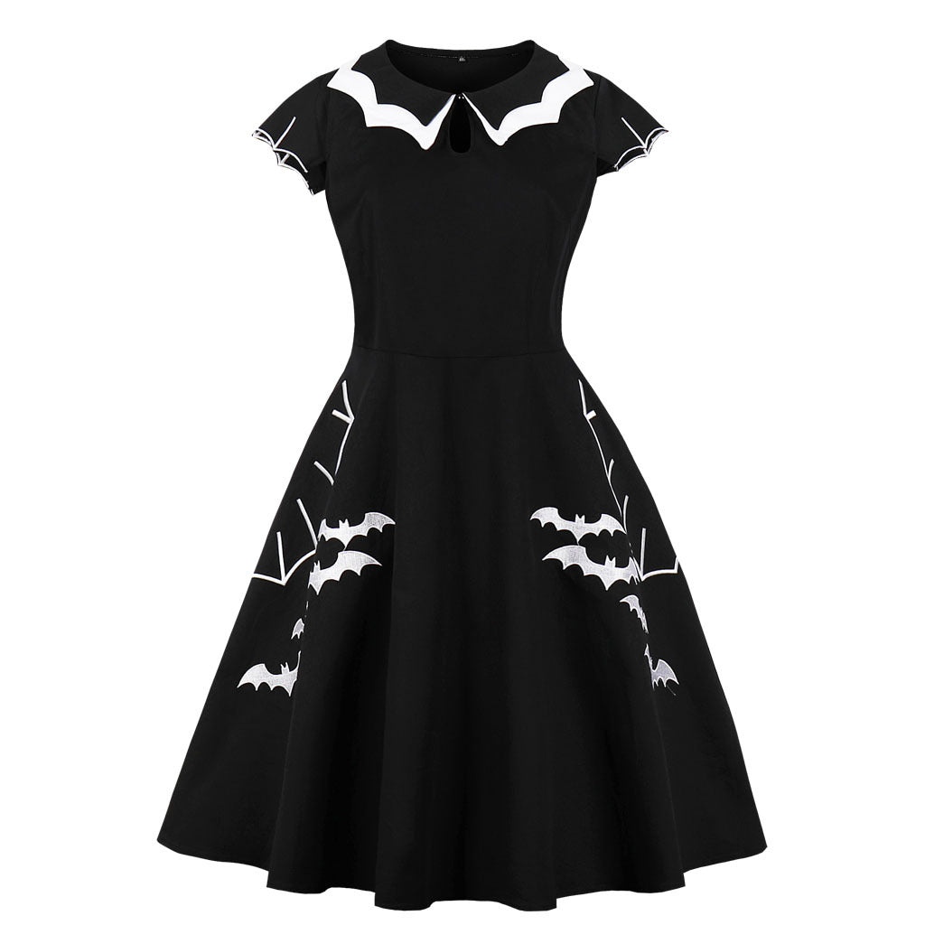 Halloween Bat Print Dress Elegant Retro Style
