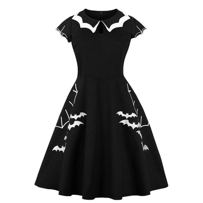 Halloween Bat Print Dress Elegant Retro Style