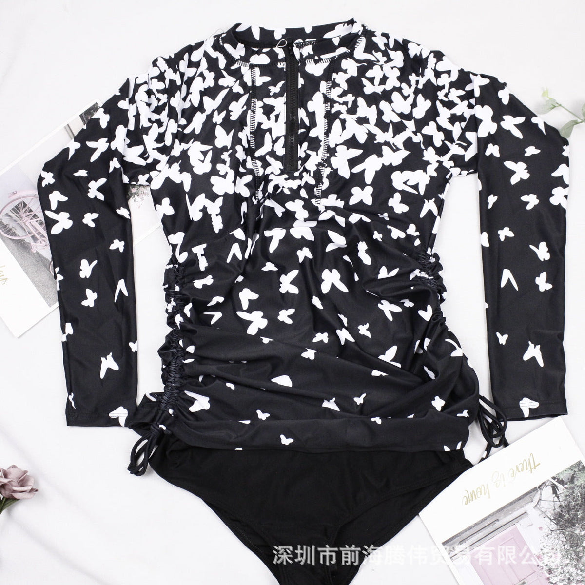 Sexy One Piece Women'S Swimsuit Hot Spring Surfing Diving Long Sleeve Swimsuit Print