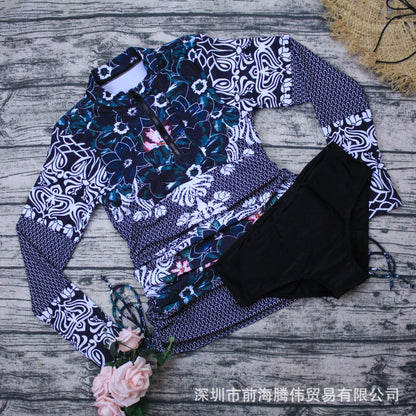 Sexy One Piece Women'S Swimsuit Hot Spring Surfing Diving Long Sleeve Swimsuit Print