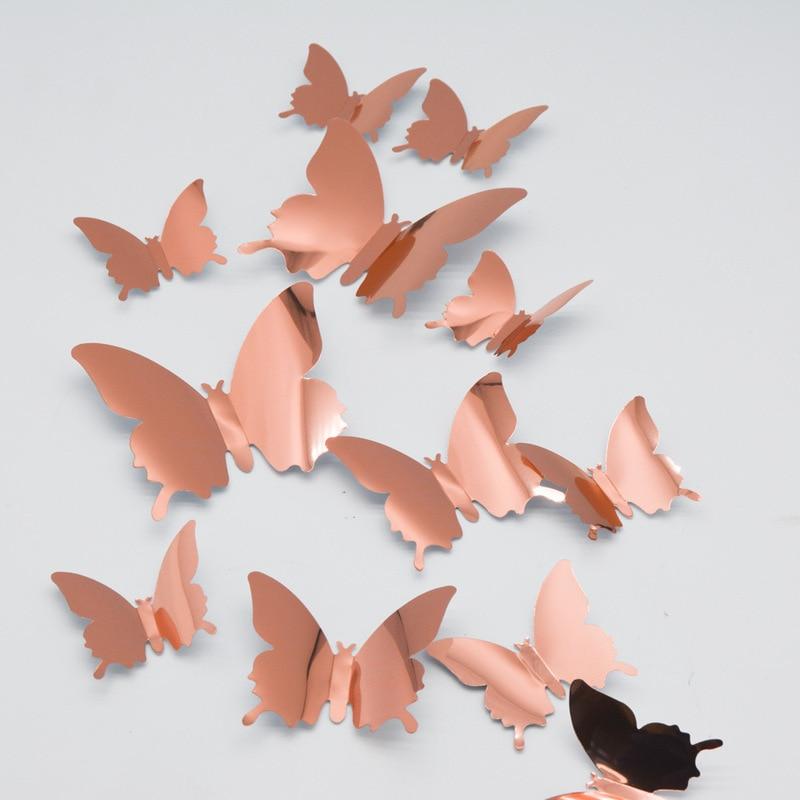 12Pcs/Lot 3D Butterfly Mirror Wall Sticker Decal Wall Art Removable Wedding Decoration Kids Room Decoration Sticker