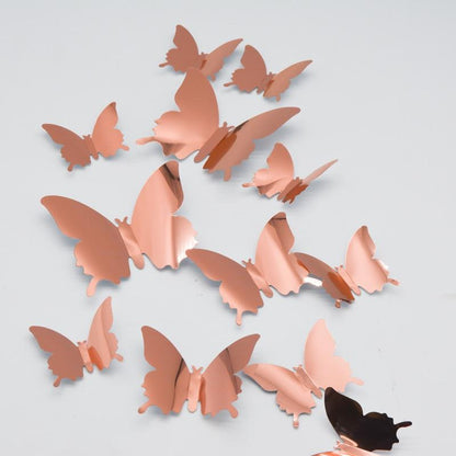 12Pcs/Lot 3D Butterfly Mirror Wall Sticker Decal Wall Art Removable Wedding Decoration Kids Room Decoration Sticker