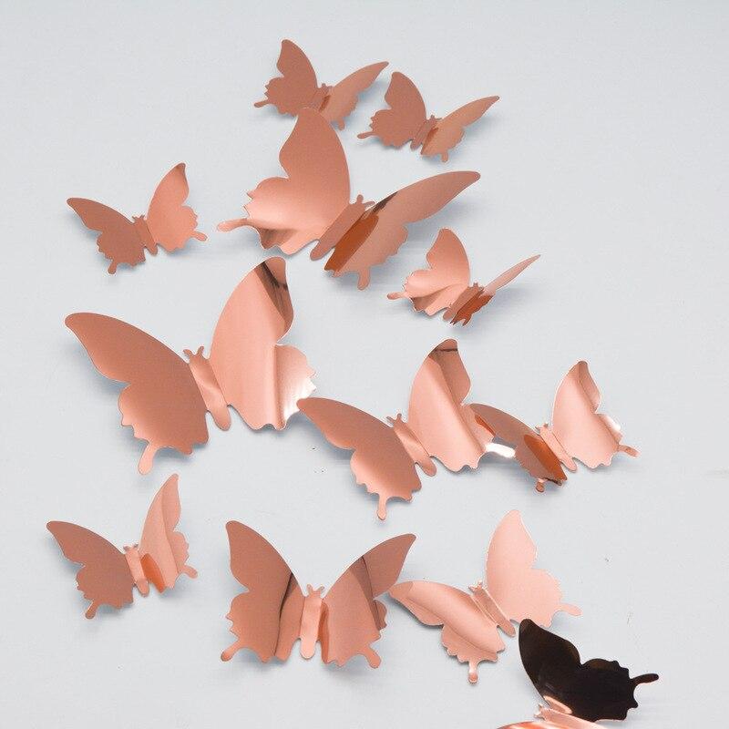 12Pcs/Lot 3D Butterfly Mirror Wall Sticker Decal Wall Art Removable Wedding Decoration Kids Room Decoration Sticker
