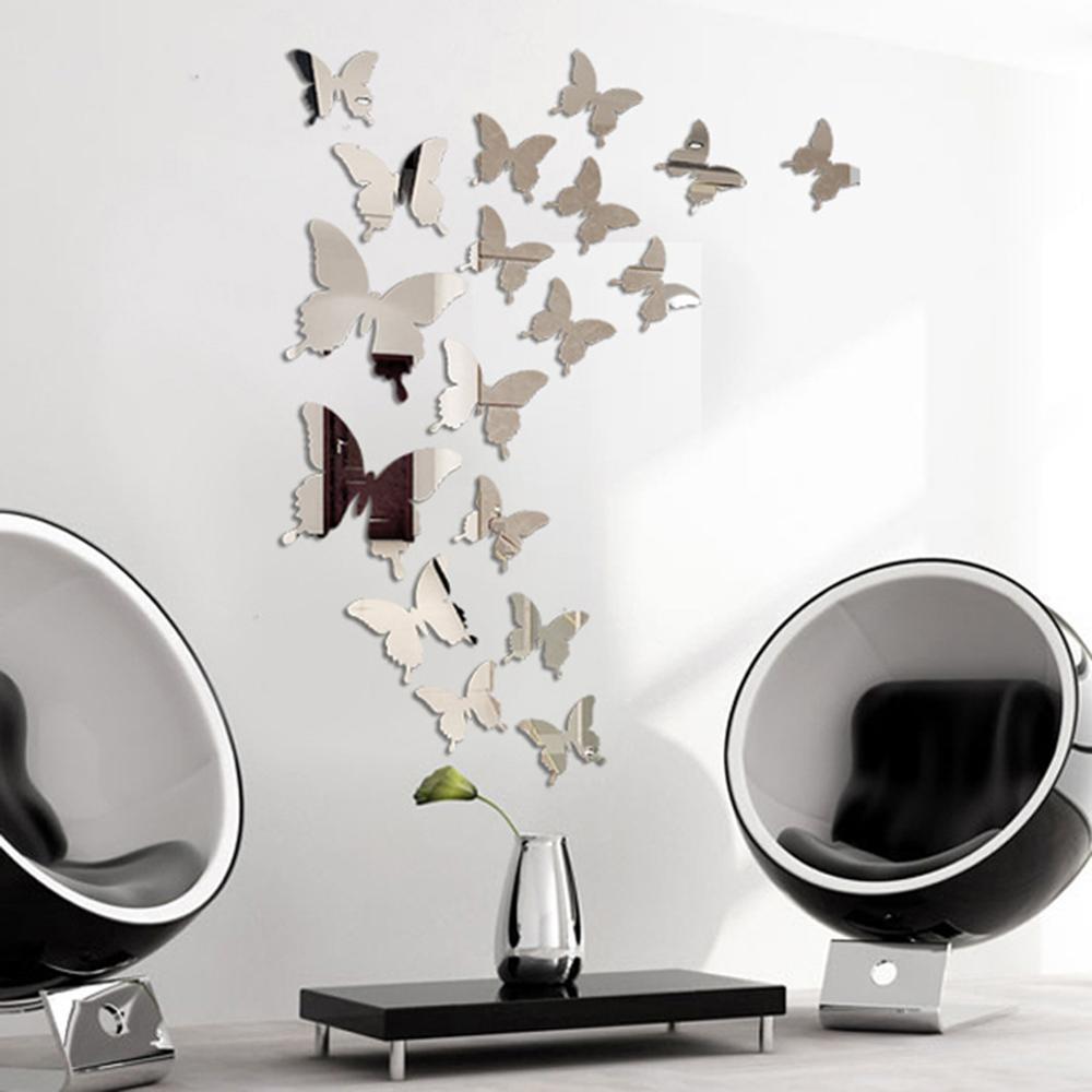12Pcs/Lot 3D Butterfly Mirror Wall Sticker Decal Wall Art Removable Wedding Decoration Kids Room Decoration Sticker