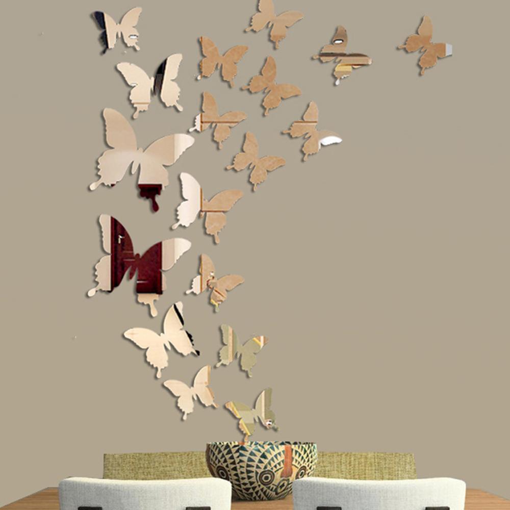 12Pcs/Lot 3D Butterfly Mirror Wall Sticker Decal Wall Art Removable Wedding Decoration Kids Room Decoration Sticker