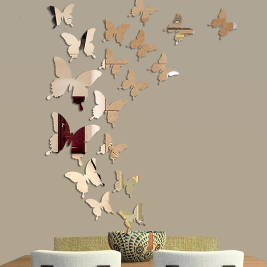 12Pcs/Lot 3D Butterfly Mirror Wall Sticker Decal Wall Art Removable Wedding Decoration Kids Room Decoration Sticker
