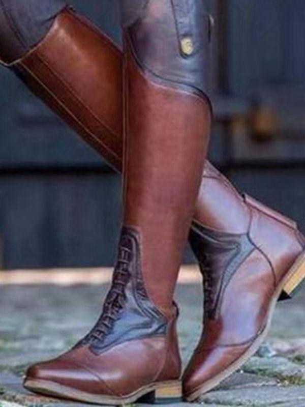 Winter Metallic Split-Joint Lace Up Pointed Toes Low-Heel Boots