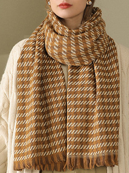 Fringed Houndstooth Keep Warm Shawl&Scarf
