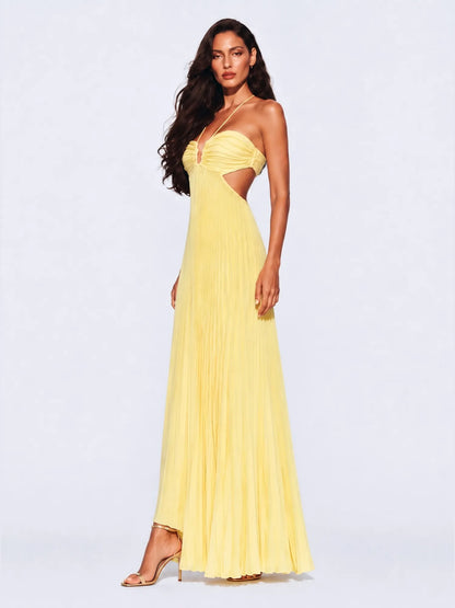 Felicity Cut Out Pleated Halter Maxi Dress