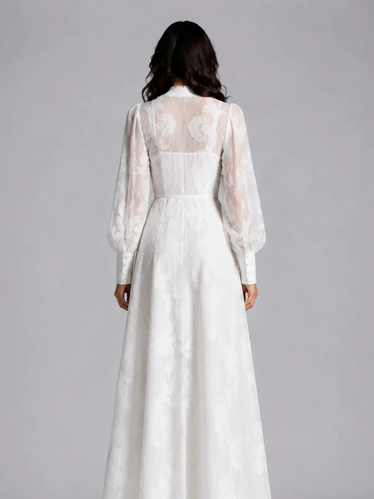Kennedy Embroidered Lace Maxi Dress with Lantern Sleeves