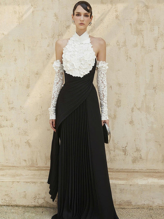 Emmeline Halter Neck Pleated Maxi Dress