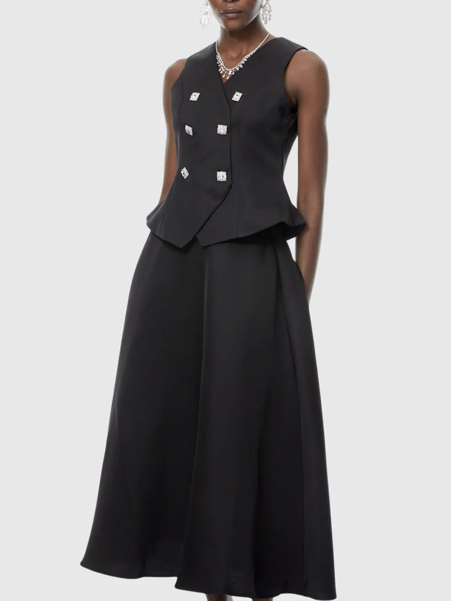 Delphine Crystal Embellished Vest & Midi Skirt Set
