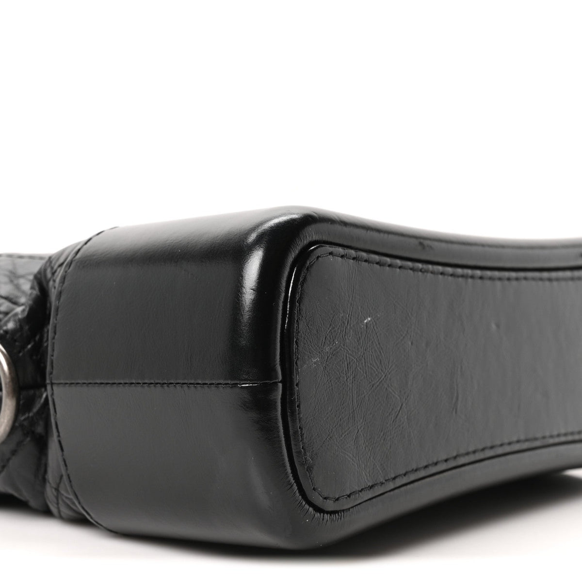 Aged Smooth Calfskin Quilted Medium Gabrielle Logo Hobo Black