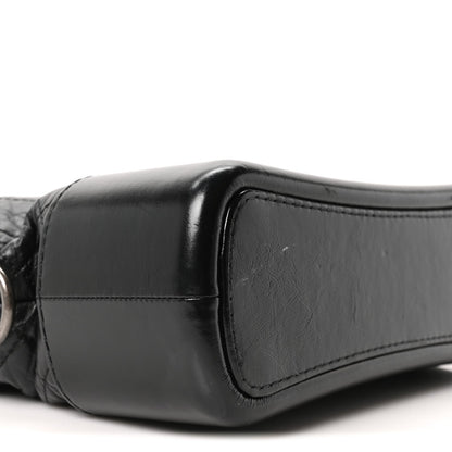 Aged Smooth Calfskin Quilted Medium Gabrielle Logo Hobo Black