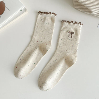 Rufia - Embroidered Bow Mid-Calf Socks