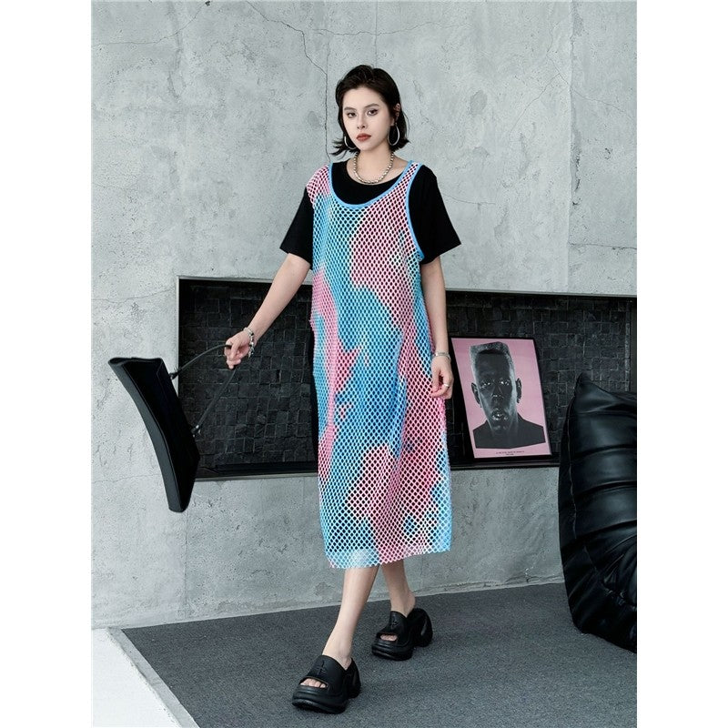 Rainbow Color Block Two Piece Loose A Line Dress