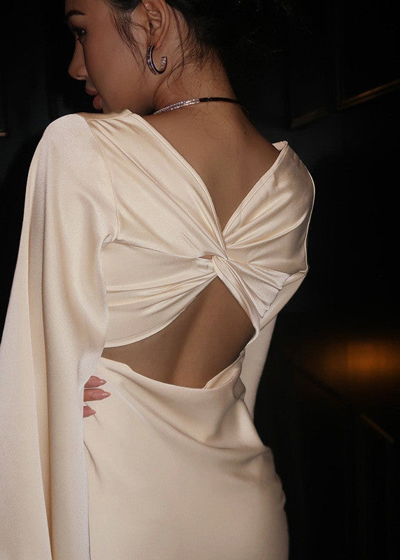 Satin Mini Dress with Dramatic Cape Sleeves