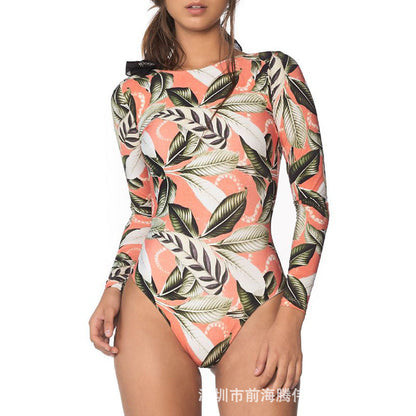 Sexy One Piece Women'S Swimsuit Hot Spring Surfing Diving Long Sleeve Swimsuit Print
