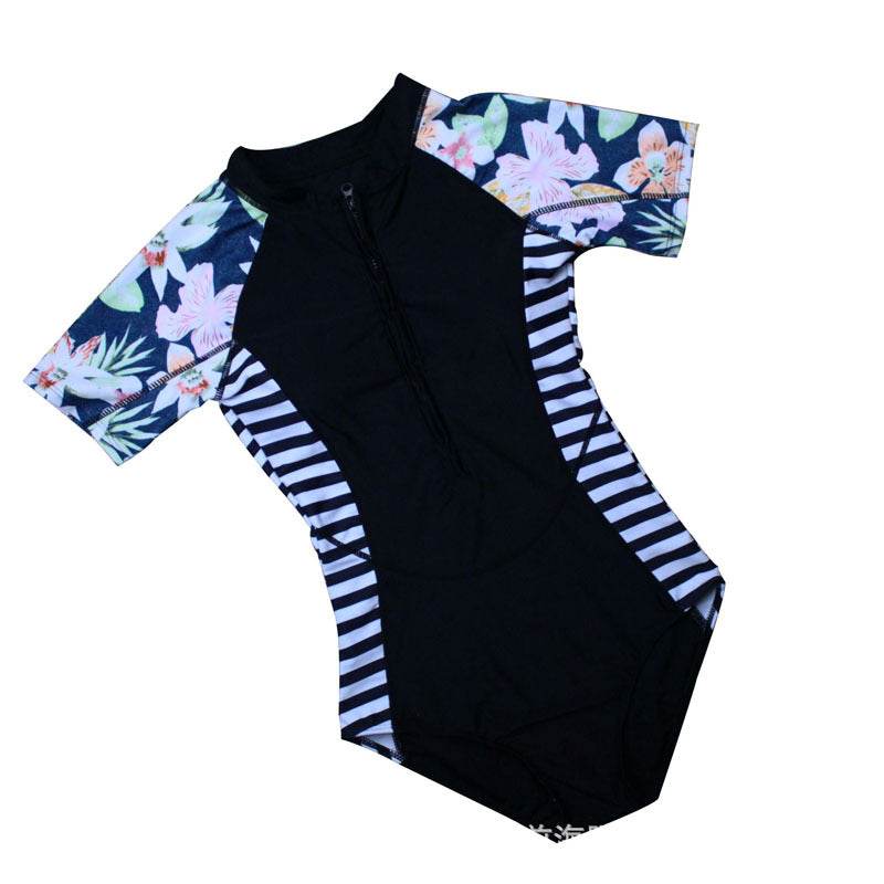 Sexy One Piece Women'S Swimsuit Hot Spring Surfing Diving Long Sleeve Swimsuit Print