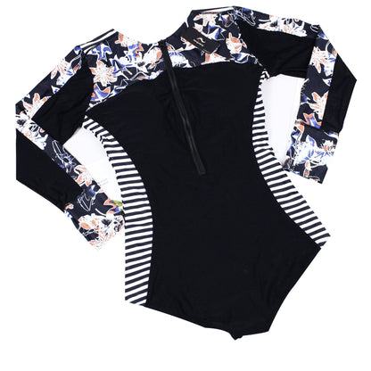 Sexy One Piece Women'S Swimsuit Hot Spring Surfing Diving Long Sleeve Swimsuit Print