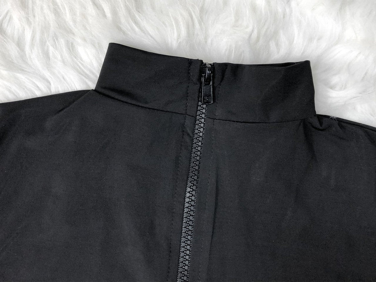 Black Sports Long Sleeve Surfing Triangle One-Piece Swimsuit Zipper Sexy Slim Conservative Swimsuit