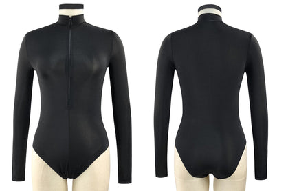 Black Sports Long Sleeve Surfing Triangle One-Piece Swimsuit Zipper Sexy Slim Conservative Swimsuit