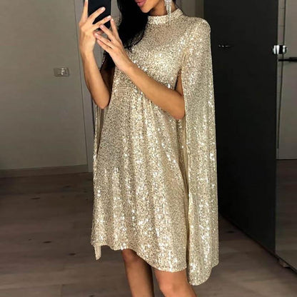 Stand Collar Sequined Dress Is Loose.