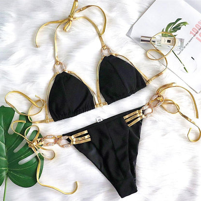 New Golden Strapless Sexy Backless Bikini