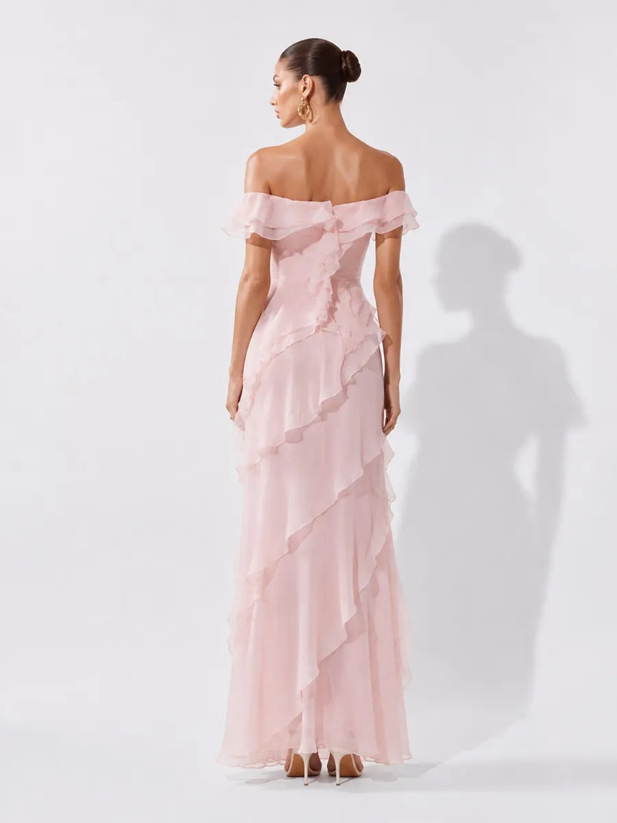 Valentina Off-Shoulder Ruffled Tulle Maxi Dress