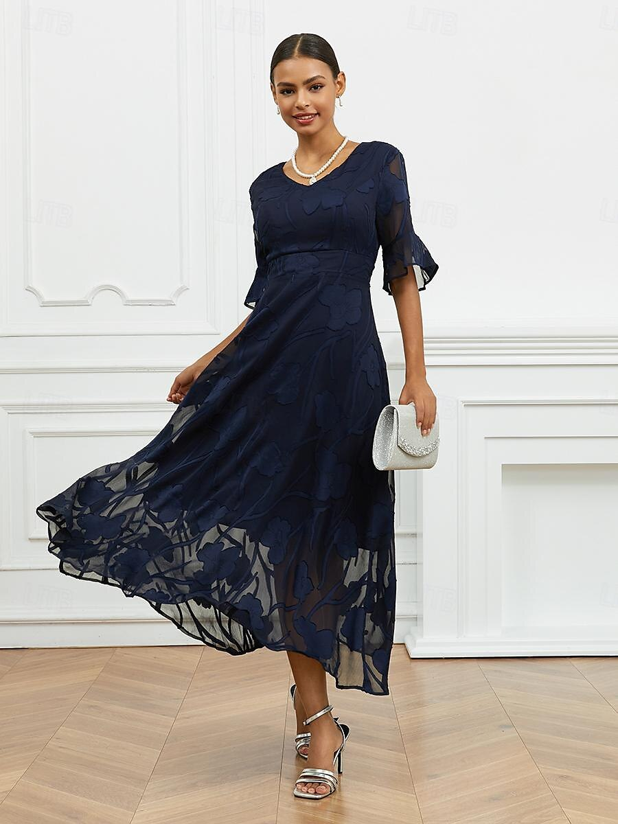 Sheer Sleeve V-Neck Floral Dress