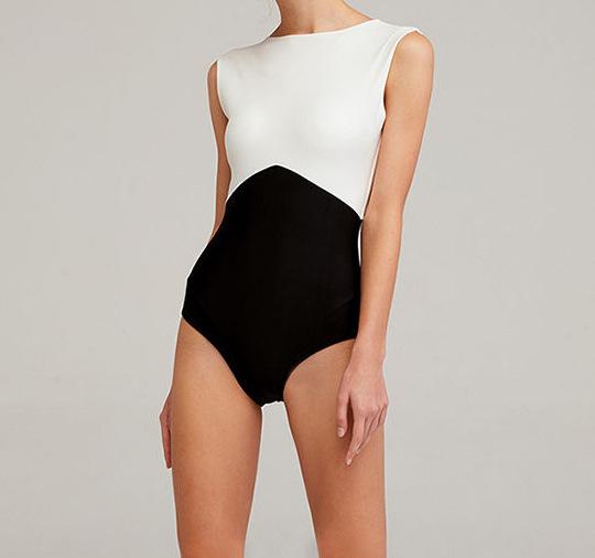 New Solid Color Black And White Stitching Bikini One-Piece Triangle Swimsuit