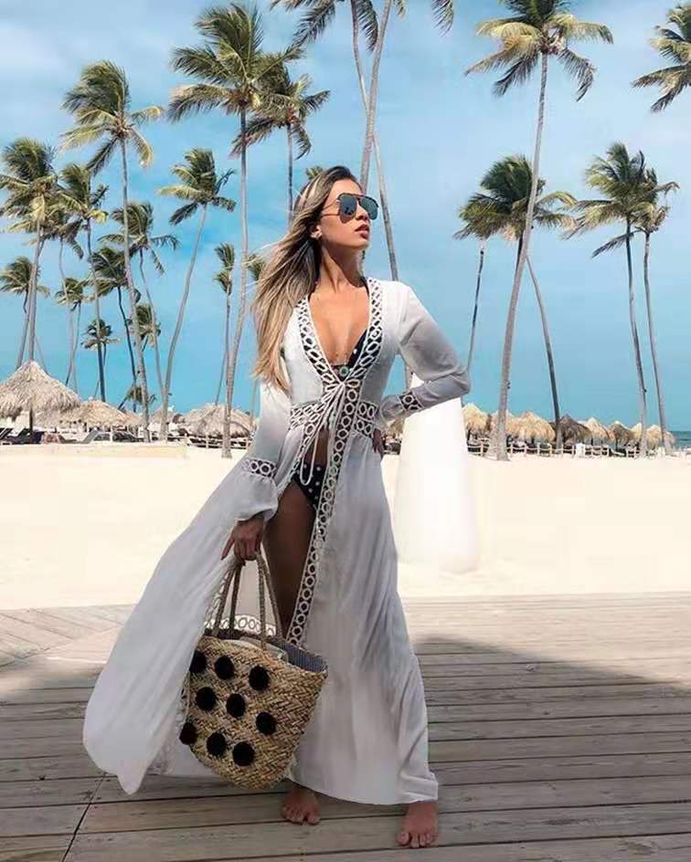 Vacation Bikini Blouse Loose Long Beach Skirt Man Cotton Over Sunscreen Hot Spring Swimsuit Shawl Cardigan