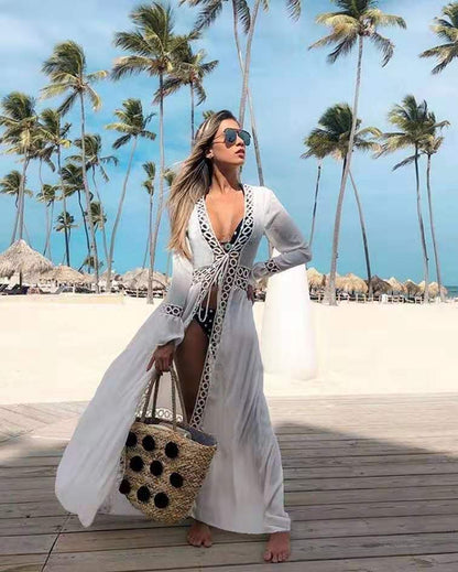 Vacation Bikini Blouse Loose Long Beach Skirt Man Cotton Over Sunscreen Hot Spring Swimsuit Shawl Cardigan