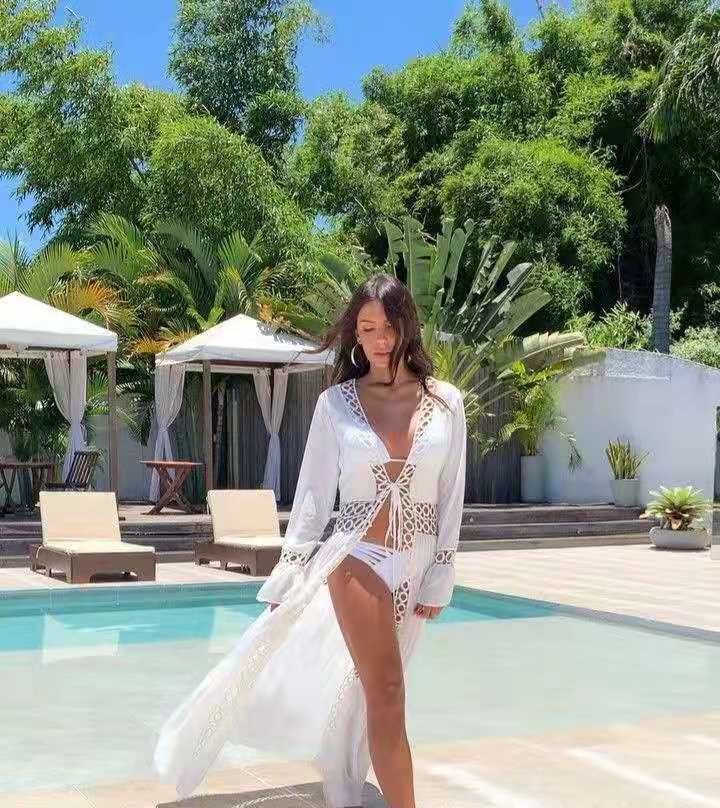 Vacation Bikini Blouse Loose Long Beach Skirt Man Cotton Over Sunscreen Hot Spring Swimsuit Shawl Cardigan