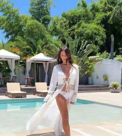 Vacation Bikini Blouse Loose Long Beach Skirt Man Cotton Over Sunscreen Hot Spring Swimsuit Shawl Cardigan