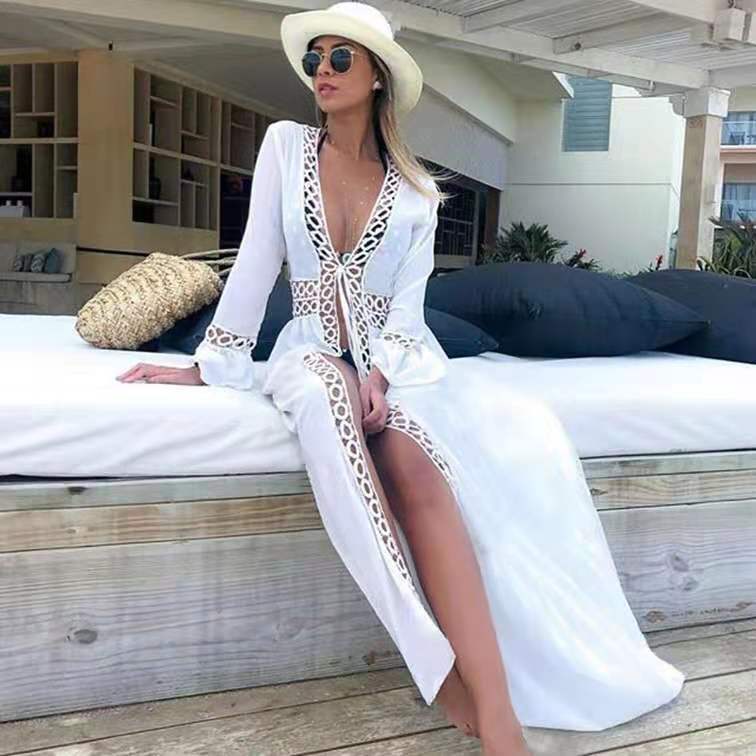 Vacation Bikini Blouse Loose Long Beach Skirt Man Cotton Over Sunscreen Hot Spring Swimsuit Shawl Cardigan
